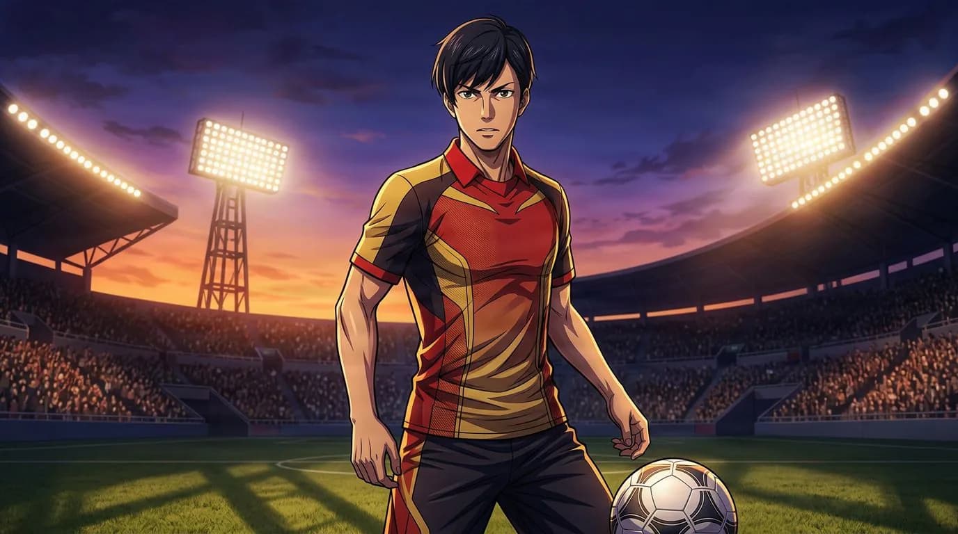 Anime-style portrait of Ryuhei Osuna from Blue Lock, cel-shaded, soccer atmosphere