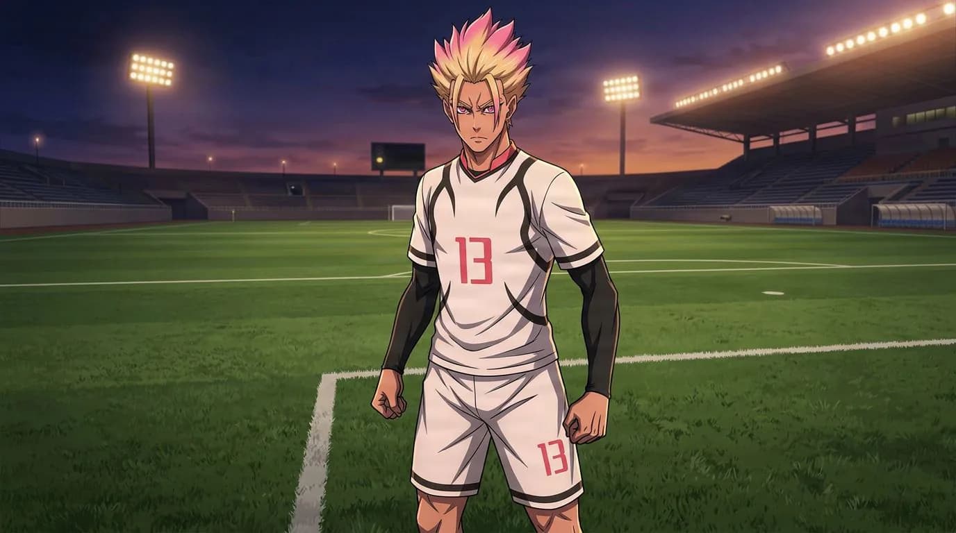 ブルーロックの士道 龍聖のアニメ風ポートレート、セルシェーディング、サッカーの雰囲気