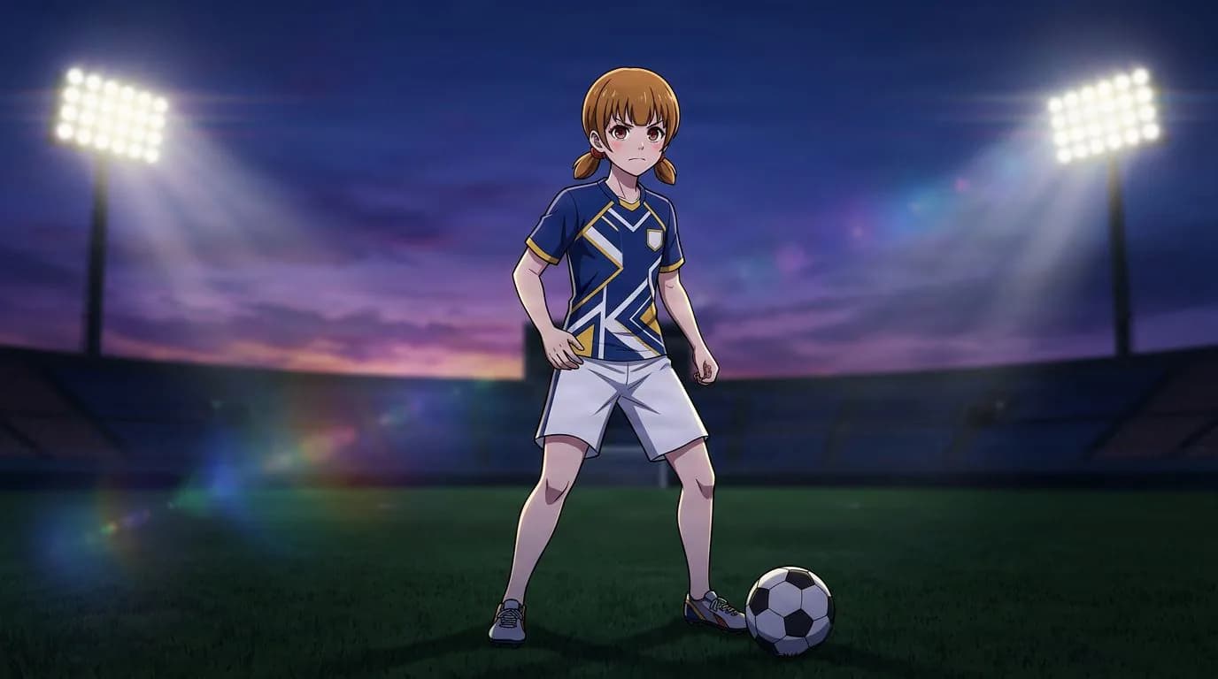 Anime-style portrait of Tenka Naruhaya from Blue Lock, cel-shaded, soccer atmosphere