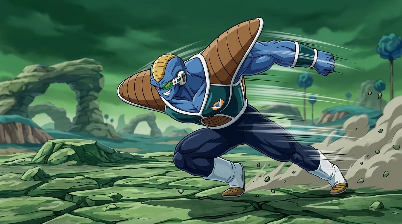 Burter, the blue reptilian speedster of the Ginyu Force in Frieza Force armor.