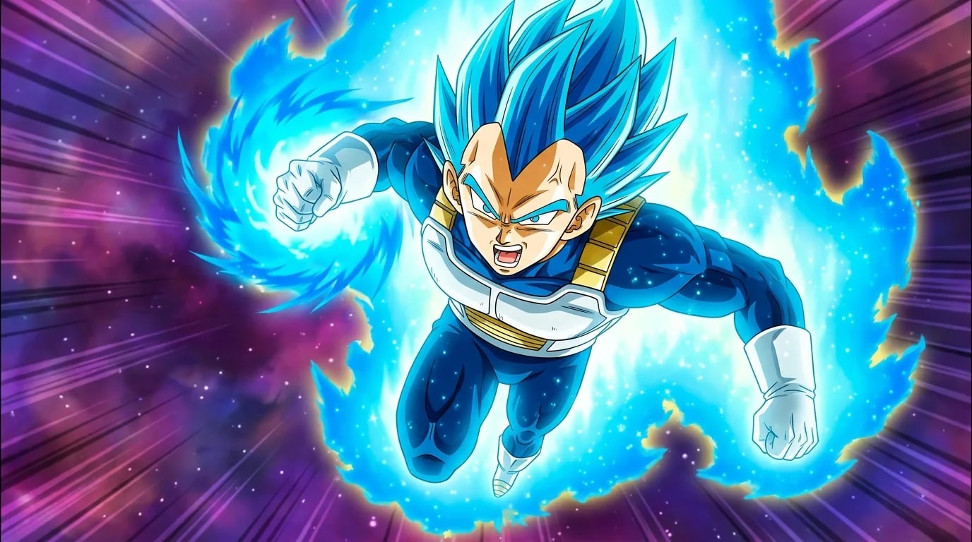 Super Saiyan Dieu SS Évolué, l'évolution personnelle de Végéta au-delà du Super Saiyan Bleu, au ki bleu plus profond