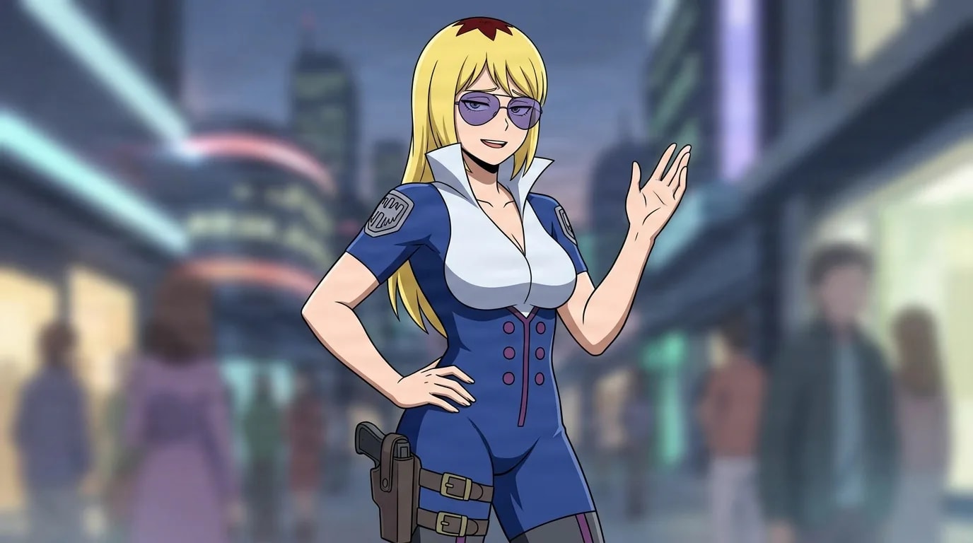 『僕のヒーローアカデミア』のキャラクター、クレア・ボヤンス。細部まで描き込まれた背景を伴う、クローズアップのセル画調アニメシーンとして描かれている。