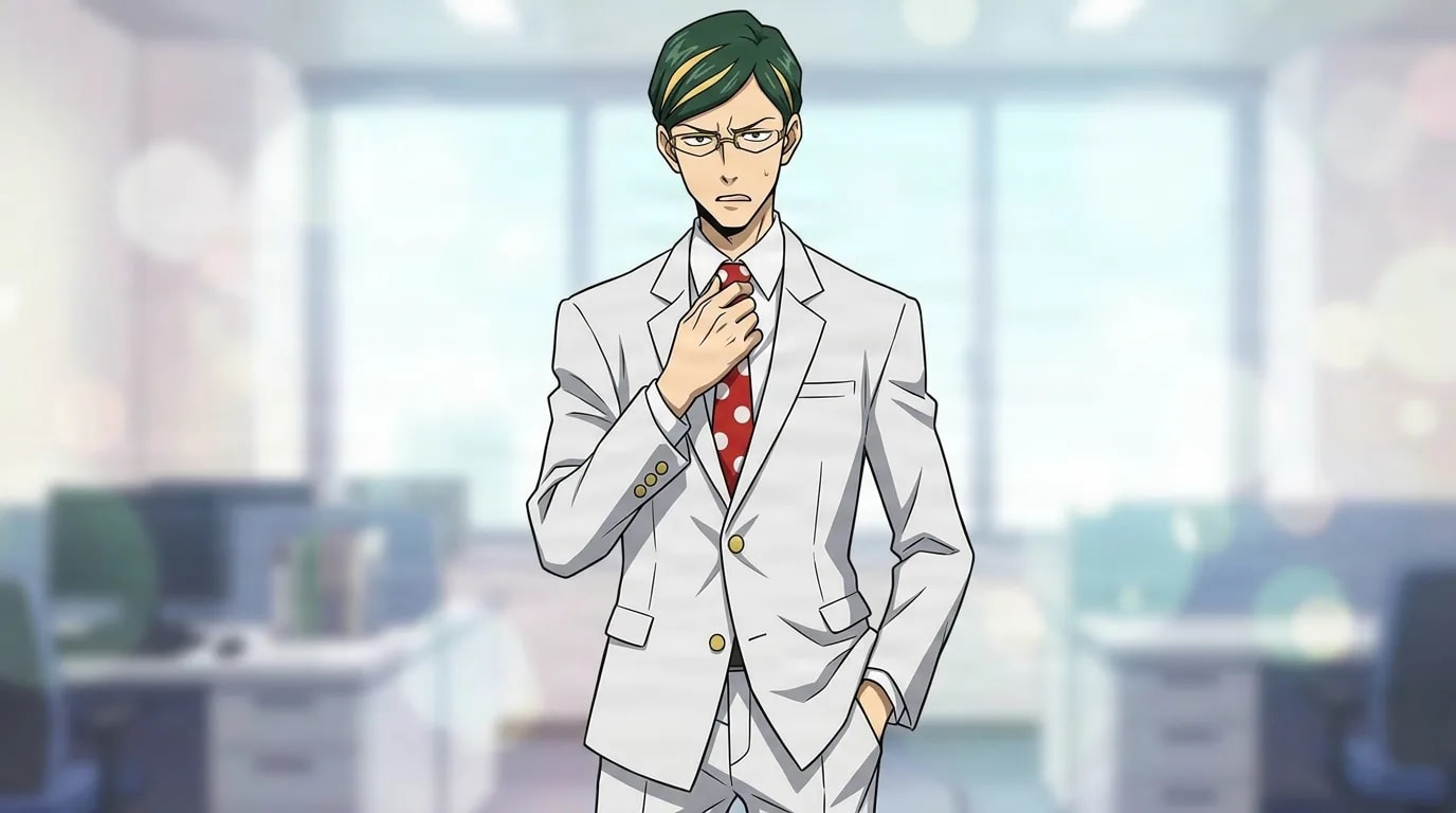 Mirai Sasaki from My Hero Academia in a close-framed cel-shaded anime scene with a detailed environment