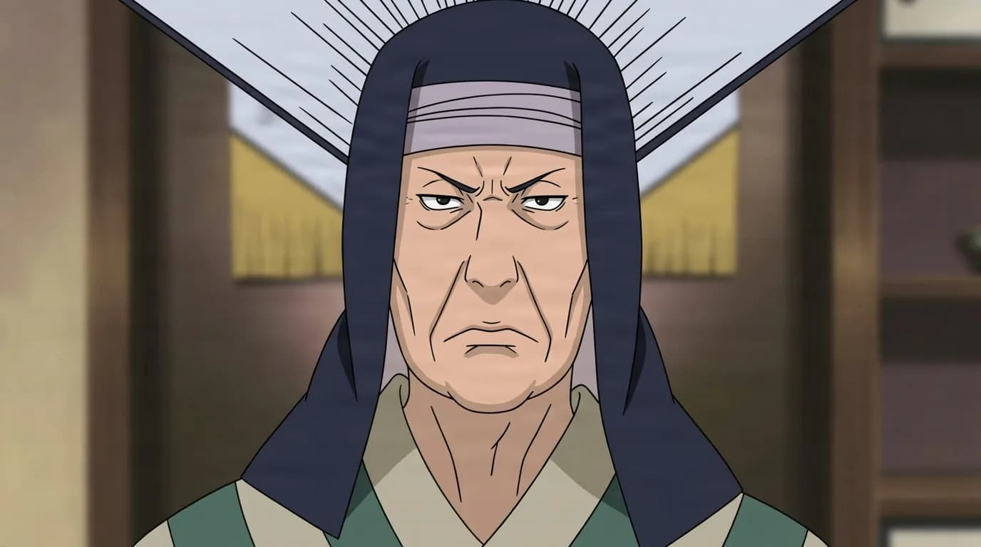 Fire Daimyō from Naruto in a close-framed cel-shaded anime scene with a detailed environment