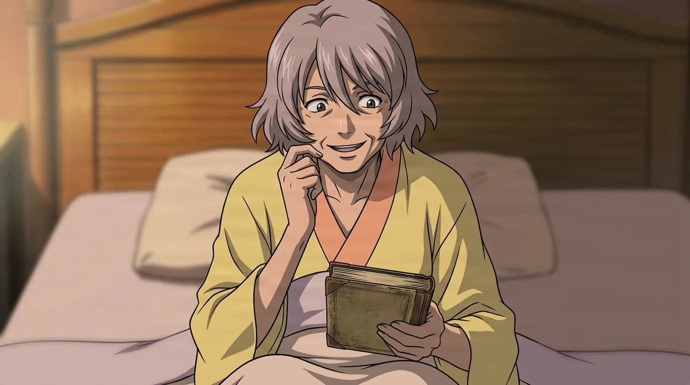 Former Leader of Nadeshiko Village from Naruto in a close-framed cel-shaded anime scene with a detailed environment