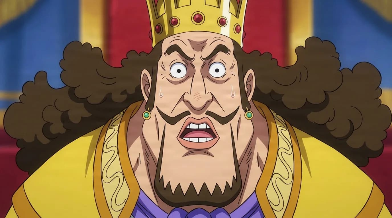 Bekori from One Piece in a close-framed cel-shaded anime scene with a detailed environment