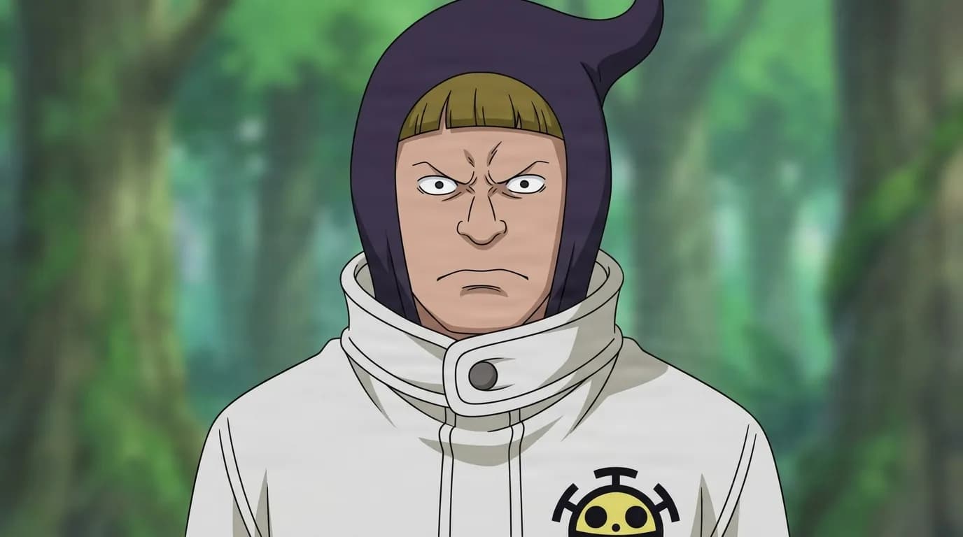 Clione from One Piece in a close-framed cel-shaded anime scene with a detailed environment