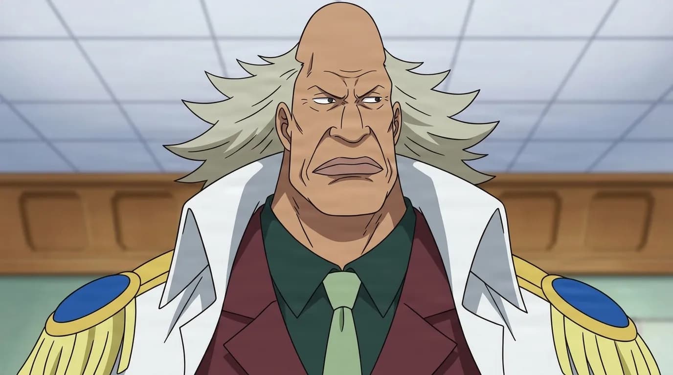 Comil from One Piece in a close-framed cel-shaded anime scene with a detailed environment