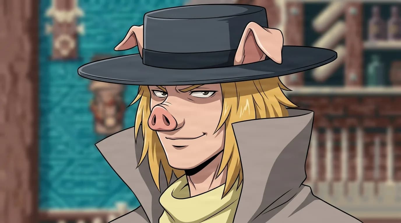 Daizu from One Piece in a close-framed cel-shaded anime scene with a detailed environment