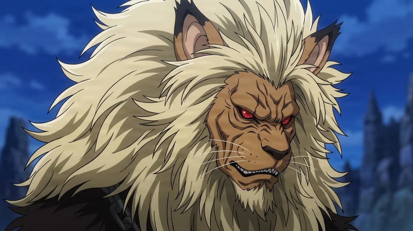 Beast King from One Punch Man in a close-framed cel-shaded anime scene with a detailed environment