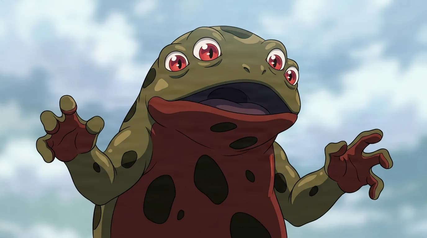 Giant Salamander from One Punch Man in a close-framed cel-shaded anime scene with a detailed environment