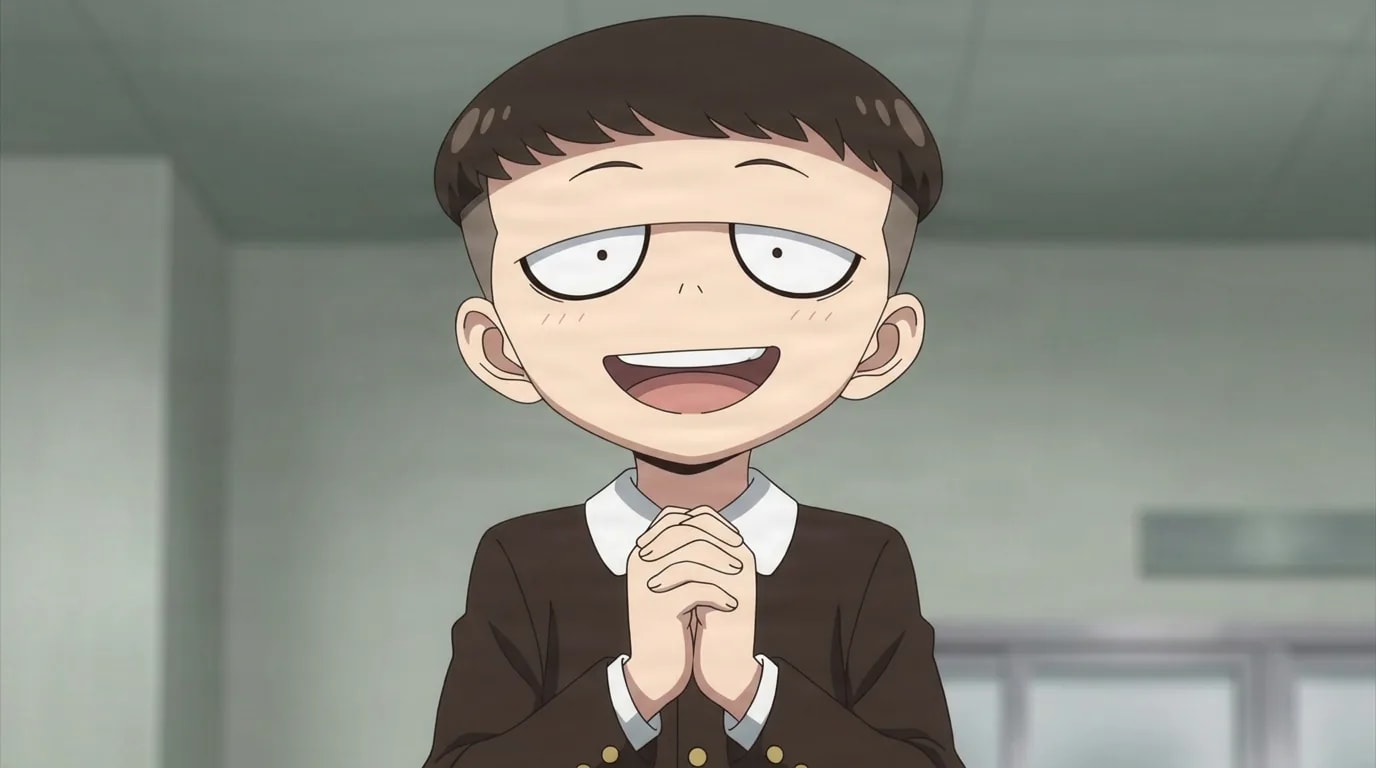George Glooman from Spy X Family in a close-framed cel-shaded anime scene with a detailed environment