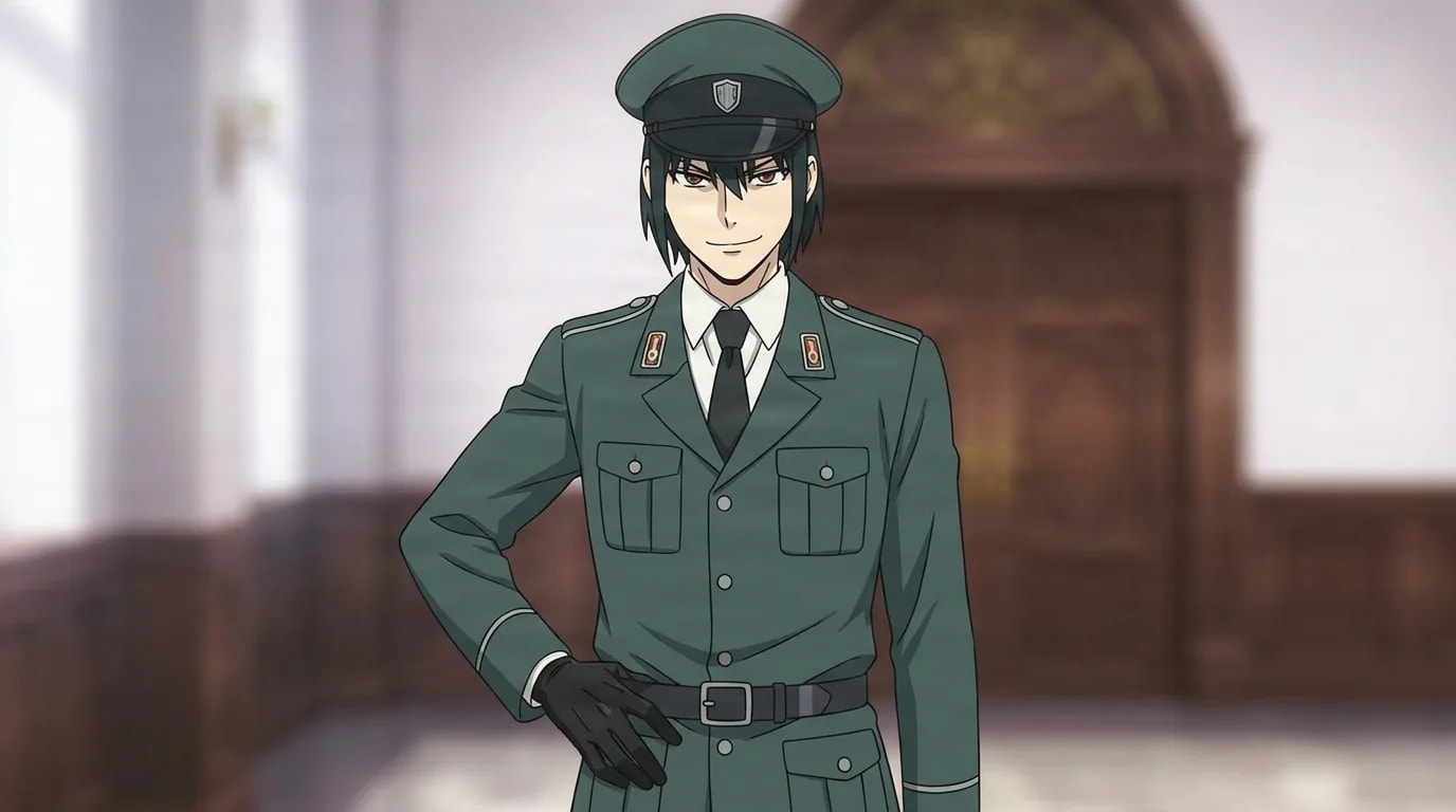Yuri Briar from Spy X Family in a close-framed cel-shaded anime scene with a detailed environment
